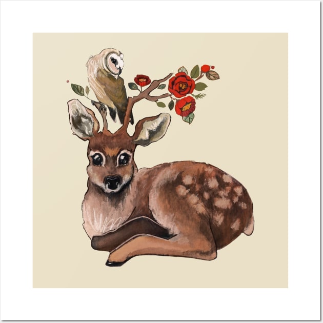 Deer and owl Wall Art by TatianaBS